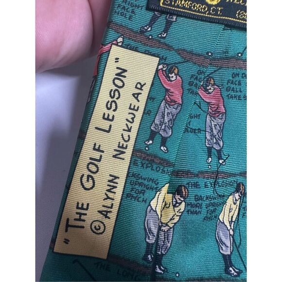 Rare ALYNN Neckwear Mens Necktie 57" Green 100% Silk The Golf Lesson MADE IN USA - Picture 4 of 5
